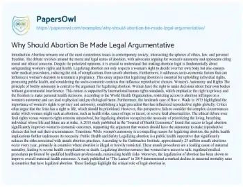 Essay on Why should Abortion be Made Legal Argumentative