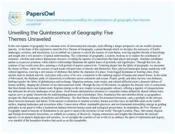 Essay on Unveiling the Quintessence of Geography: Five Themes Unraveled