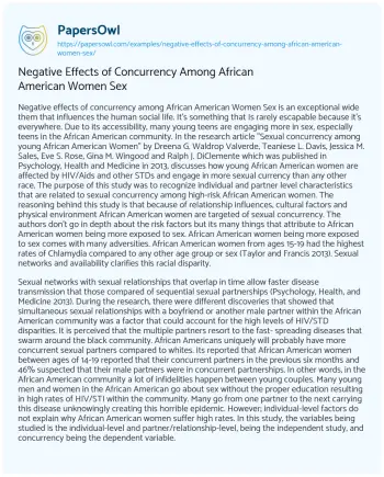 Essay on Negative Effects of Concurrency Among African American Women Sex