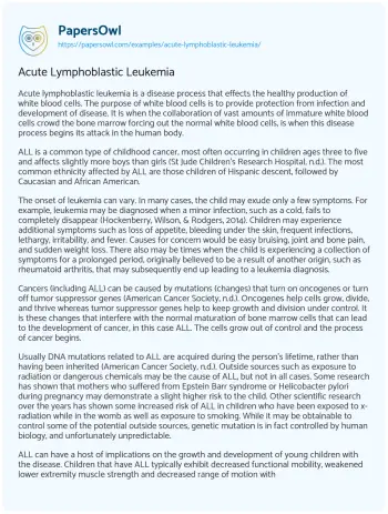 Essay on Acute Lymphoblastic Leukemia