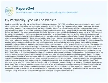 Essay on My Personality Type on the Website