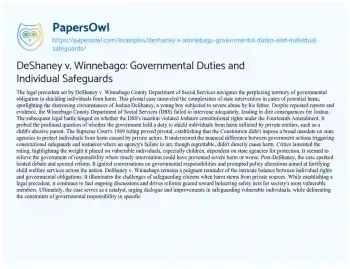 Essay on DeShaney V. Winnebago: Governmental Duties and Individual Safeguards