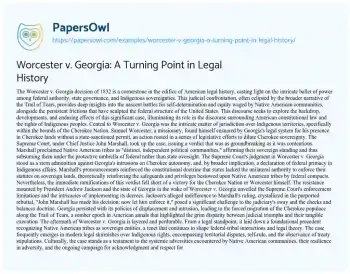 Essay on Worcester V. Georgia: a Turning Point in Legal History