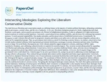 Essay on Intersecting Ideologies: Exploring the Liberalism Conservative Divide