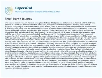 Essay on Shrek Hero’s Journey