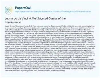 Essay on Leonardo Da Vinci: a Multifaceted Genius of the Renaissance