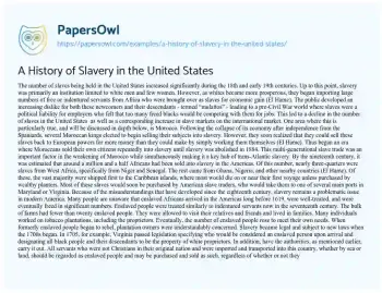 Essay on A History of Slavery in the United States