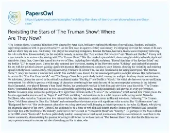 Essay on Revisiting the Stars of ‘The Truman Show’: where are they Now?