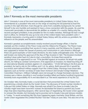 Essay on John F Kennedy as the most Memorable Presidents