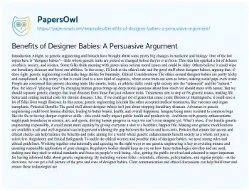 Essay on Benefits of Designer Babies: a Persuasive Argument