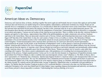 Essay on American Ideas Vs. Democracy