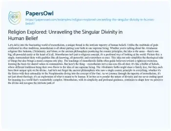 Essay on Religion Explored: Unraveling the Singular Divinity in Human Belief