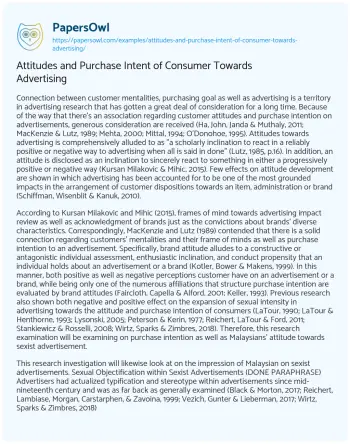 Essay on Attitudes and Purchase Intent of Consumer Towards Advertising