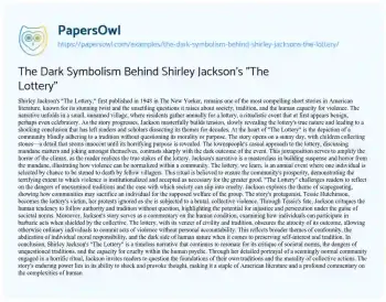 Essay on The Dark Symbolism Behind Shirley Jackson’s “The Lottery”