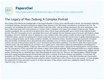 Essay on The Legacy of Mao Zedong: a Complex Portrait