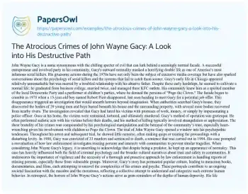 Essay on The Atrocious Crimes of John Wayne Gacy: a Look into his Destructive Path