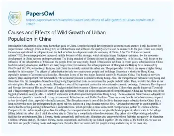 Essay on Causes and Effects of Wild Growth of Urban Population in China