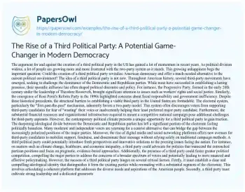 Essay on The Rise of a Third Political Party: a Potential Game-Changer in Modern Democracy