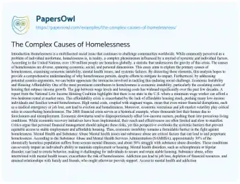 Essay on The Complex Causes of Homelessness