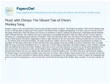 Essay on Music with Chimps: the Vibrant Tale of China’s Monkey Song