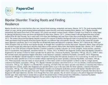 Essay on Bipolar Disorder: Tracing Roots and Finding Resilience