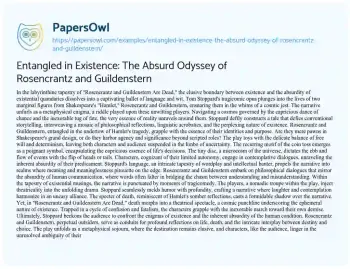 Essay on Entangled in Existence: the Absurd Odyssey of Rosencrantz and Guildenstern