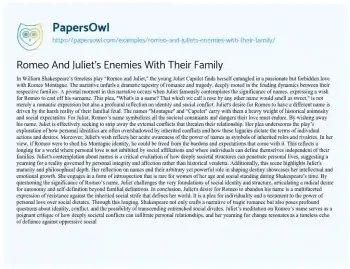 Essay on Romeo and Juliet’s Enemies with their Family