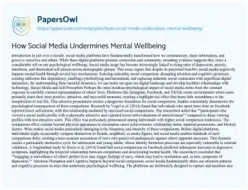 Essay on How Social Media Undermines Mental Wellbeing