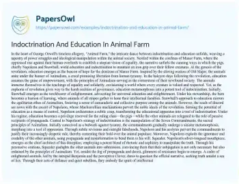 Essay on Indoctrination and Education in Animal Farm