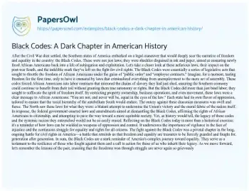 Essay on Black Codes: a Dark Chapter in American History