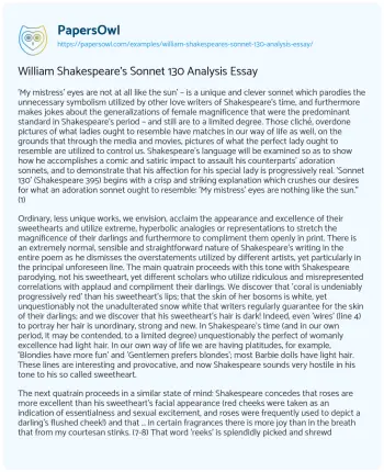 Essay on William Shakespeare’s Sonnet 130 Analysis Essay