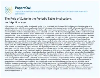 Essay on The Role of Sulfur in the Periodic Table: Implications and Applications