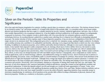 Essay on Silver on the Periodic Table: its Properties and Significance