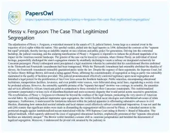 Essay on Plessy V. Ferguson: the Case that Legitimized Segregation