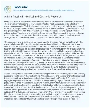 Essay on Animal Testing in Medical and Cosmetic Research