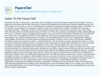 Essay on Letter to my Future Self