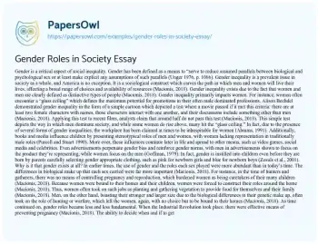 Essay on Gender Roles in Society Essay