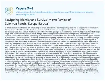 Essay on Navigating Identity and Survival: Movie Review of Solomon Perel’s ‘Europa Europa’