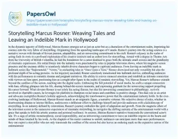 Essay on Storytelling Marcus Rosner: Weaving Tales and Leaving an Indelible Mark in Hollywood