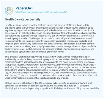 Essay on Healthcare Data Security: Modern Solutions