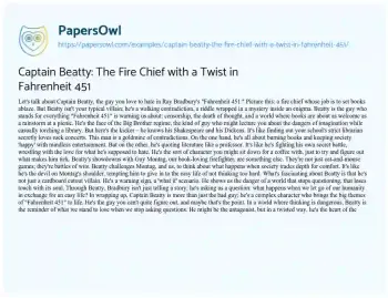 Essay on Captain Beatty: the Fire Chief with a Twist in Fahrenheit 451