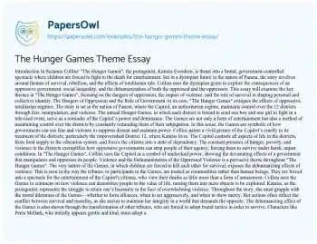 Essay on The Hunger Games Theme Essay