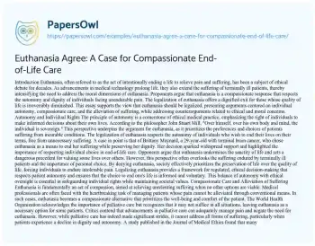 Essay on Euthanasia Agree: a Case for Compassionate End-of-Life Care