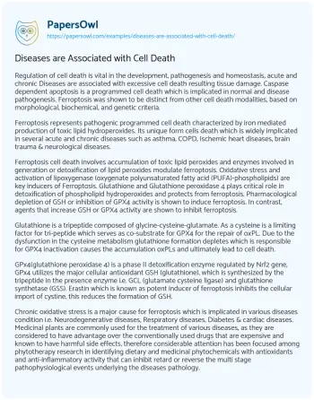 Essay on Diseases are Associated with Cell Death