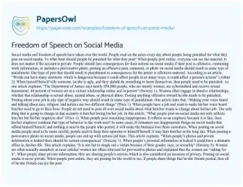 Essay on Freedom of Speech on Social Media