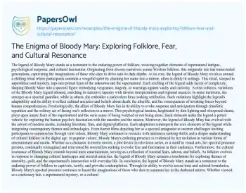 Essay on The Enigma of Bloody Mary: Exploring Folklore, Fear, and Cultural Resonance