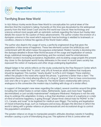 Essay on Terrifying Brave New World