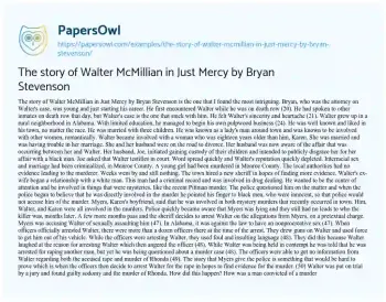 Essay on The Story of Walter McMillian in Just Mercy by Bryan Stevenson