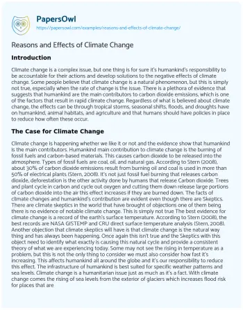 Essay on Reasons and Effects of Climate Change