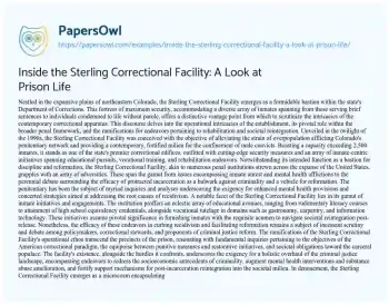 Essay on Inside the Sterling Correctional Facility: a Look at Prison Life